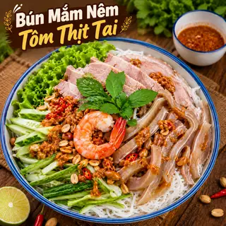 Hình ảnh Bún Mắm Nêm Tôm, Thịt, Tai