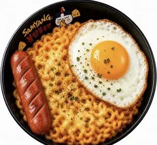 Hình ảnh Mì Samyang gà phô mai + trứng ốp la + 1cây xúc xích