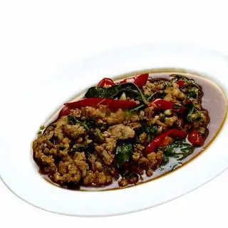 Thịt heo xào lá hương nhu - 145.000 ₫ tại Nhà Hàng Thái Con Voi Vàng - Hai Bà Trưng