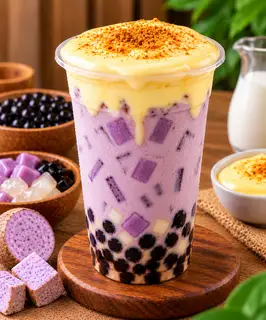 Hình ảnh Trà sữa khoai môn kem trứng vụn dừa 