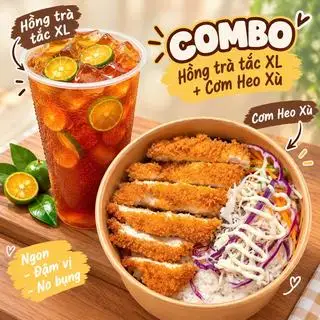 Hình ảnh Cơm Heo Chiên Xù + Hồng Trà Tắc XL