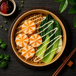 Hình ảnh Mì trộn bánh bao trứng cá cam