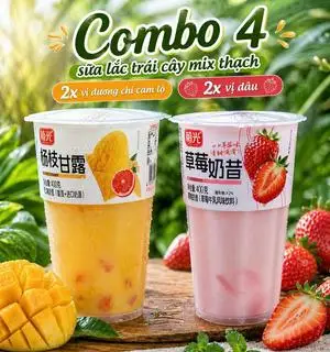 ComBo 4 Ly Sữa Lắc Trái Cây Mix Thạch Gồm 2 Ly Vị Dương Cam Chi Lộ Và 2 Ly Vị Dâu - 139.000 ₫ tại Nước Sữa Chua Trái Cây Thạch YOBAO - Võ Văn Kiệt