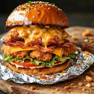 Hình ảnh Burger Gà Giòn • Trứng • Phô Mai