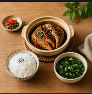 Cơm đầu cá hồi kho tiêu đậm vị - 95.000 ₫ tại Cơm - Lẩu Cá Hồi Nhà Hạnh 2 - Tôn Thất Thuyết