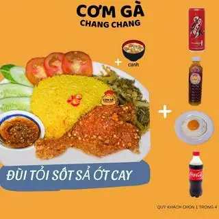 Hình ảnh Cơm gà xối mỡ sốt sả ớt  (size nhỏ) + 1 món ăn kèm