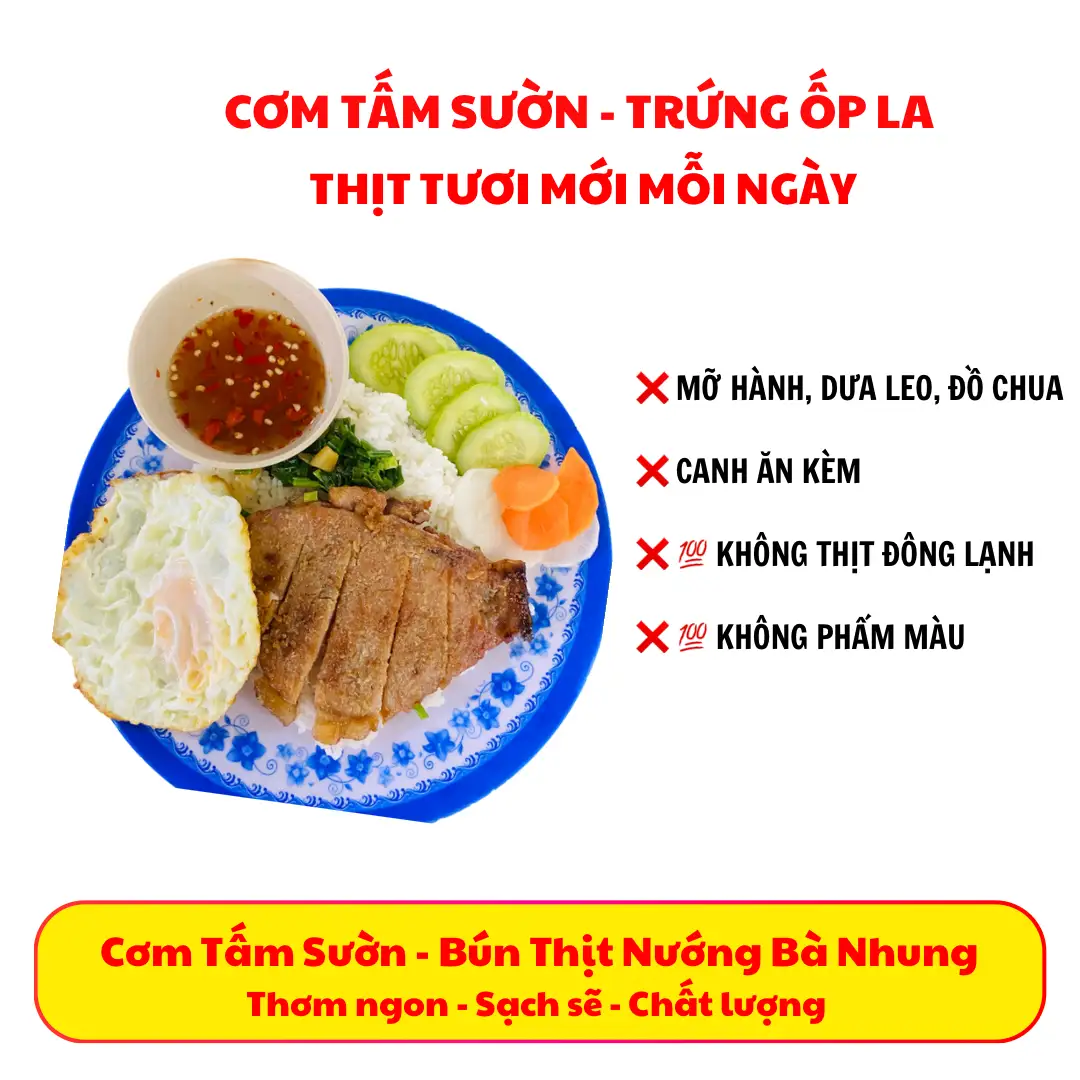 Cơm Tấm sườn trứng ốp la - 70.000 ₫ tại Bà Nhung - Tiệm Cơm & Bún Thịt Nướng - Phạm Văn Chiêu