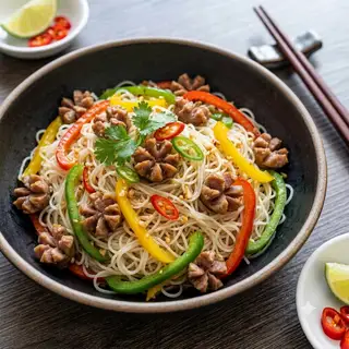 Hình ảnh Bún gạo xào mề gà ớt chuông