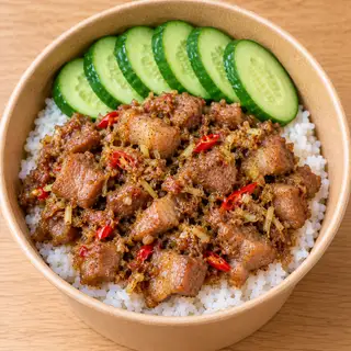 Hình ảnh Cơm Thịt ba rọi xào mắm ruốc