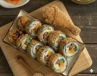 Hình ảnh Kimbap + đùi  tỏi của cánh gà