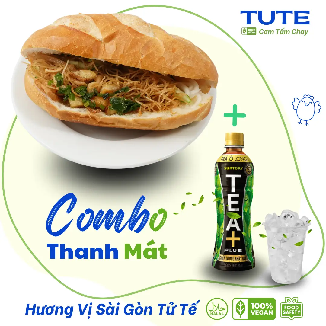 Combo Trà Ô Long + Bánh Mì Bì Chay - 39.000 ₫ tại Cơm Tấm Chay Tute - Nguyễn Thông