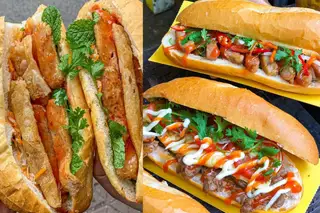 Hình ảnh 3 bánh mì nem nướng+trứng+trà chanh