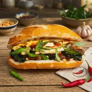 Hình ảnh BÁNH MÌ BÒ LÁ LỐT, TRỨNG ỐP LA VÀ DA HEO GIÒN