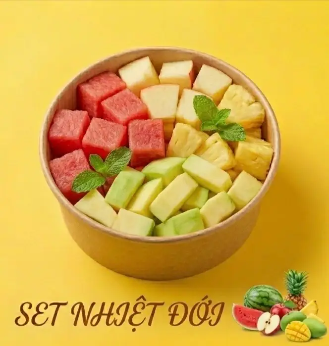 Set trái cây nhiệt đới - Dưa hấu, táo, nhãn/thơm, xoài - 55.000 ₫ tại Meo Meo Trái Cây Cắt Sẵn & Nước Ép - 47/18A Thăng Long