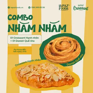 Hình ảnh Combo 1 Danish quế nho & 1 croissant Hạnh nhân