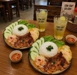 Hình ảnh 2 Người Ăn - 2 Cơm Tấm Sườn + 2 Trà Chanh