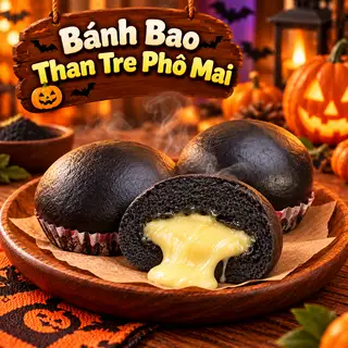 Hình ảnh Bánh Bao Than Tre Phô Mai Halloween 50g