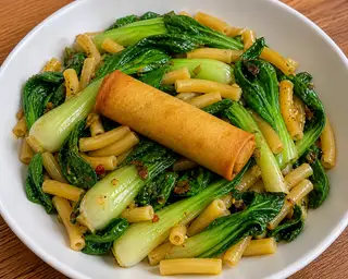 Nui Xào Cải - Chả Giò Chay - 38.000 ₫ tại Tiệm Chay Ngon - Bún Nước Tương, Nui & Mì Xào Chay - Nguyễn Tư Giản