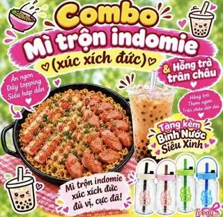Hình ảnh Combo Mì trộn indomie xúc xích đức kèm Hồng Trà Trân Châu ( Tặng Bình Siêu Dễ Thương)