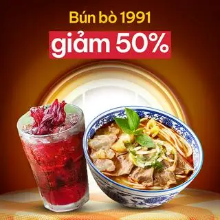 Giảm 50% Combo Bún bò Nạm gân + Trà Hibiscus - 75.000 ₫ tại Bún Bò 1991 - Cống Quỳnh