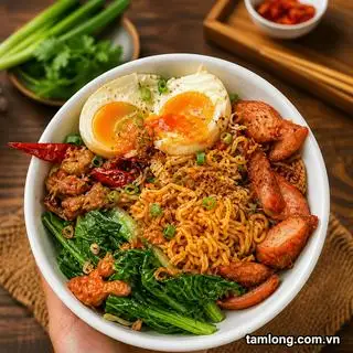 Hình ảnh Mì trộn thập cẩm quận 10 trứng ốp la,tép mỡ chiên giòn, thịt bò, chả bò 