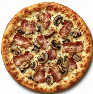 Hình ảnh Pizza ba chỉ xông khói - nấm áp chảo