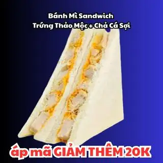 Hình ảnh Bánh Mỳ Sandwich Trứng Thảo Mộc Chiên Chả Cá Kéo Sợi