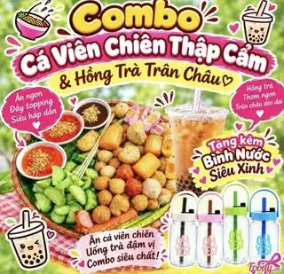 Hình ảnh ‼️Combo Cá Viên Chiên Thập Cẩm kèm Hồng Trà Trân Châu ( Tặng Bình Siêu Dễ Thương)