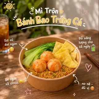 Hình ảnh Mì Trộn + Bánh Bao Trứng Cá
