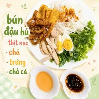Hình ảnh Bún đậu hủ + trứng luộc + chả cá + chả chiên