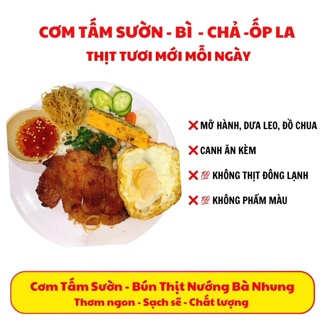 Cơm tấm sườn bì chả ốp la - 100.000 ₫ tại Bà Nhung - Tiệm Cơm & Bún Thịt Nướng - Phạm Văn Chiêu