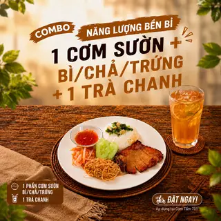 Combo 1 Cơm sườn bì/chả/trứng + 1 Trà Chanh - 105.000 ₫ tại Cơm Tấm 701 - Sườn Bì Chả Đậm Vị - Nguyễn Văn Tráng