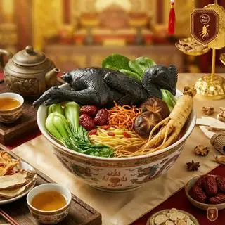 Hình ảnh Mì gà ác hầm hồng sâm đại bổ - 1 gà ác tơ