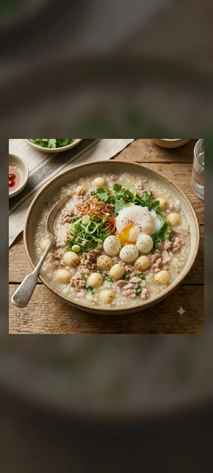 Hình ảnh Cháo dinh dưỡng sườn thịt heo bằm hạt sen nhừ, trứng