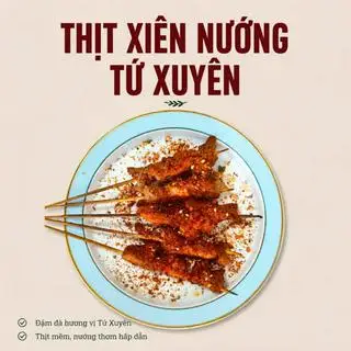 Hình ảnh 10x - Thịt xiên nướng Tứ Xuyên - kèm 1 xiên da heo