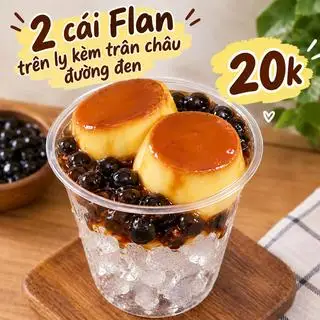 Hình ảnh 2 flan kèm trân châu đường đen