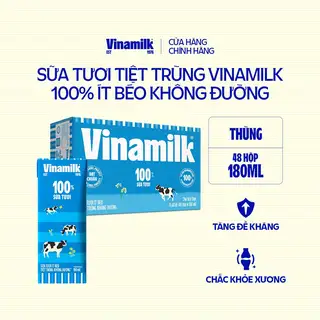 Hình ảnh Thùng 48 Hộp Sữa tươi tiệt trùng Vinamilk 100% Ít béo không đường - Lốc 4x180ml _04ET69_THG