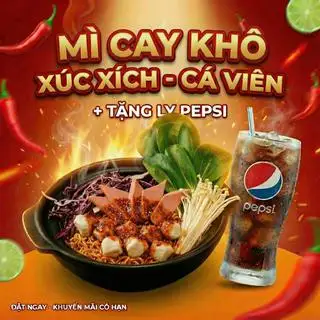 Hình ảnh Mì kim chi - xúc xích - cá viên - kèm ly Pepsi 360ml