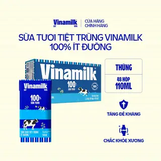 Hình ảnh Thùng 48 hộp Sữa tươi tiệt trùng Vinamilk 100% Ít đường 110ml_04EI39_THUNG