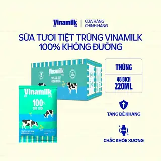 Hình ảnh Thùng 48 Bịch Sữa tươi tiệt trùng Vinamilk 100% Không Đường - Bịch 220ml _04FT1H_THUNG
