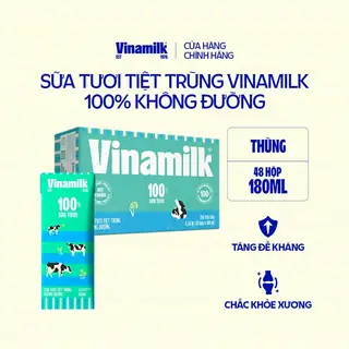 Hình ảnh Thùng 48 hộp Sữa tươi tiệt trùng Vinamilk 100% Không Đường 180ml_04ET19_THUNG