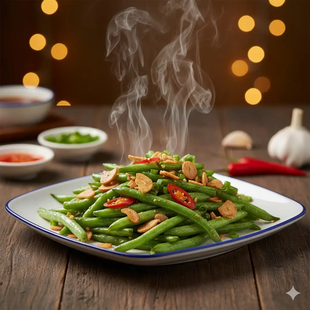 Hình ảnh Cơm đậu que xào thịt heo 