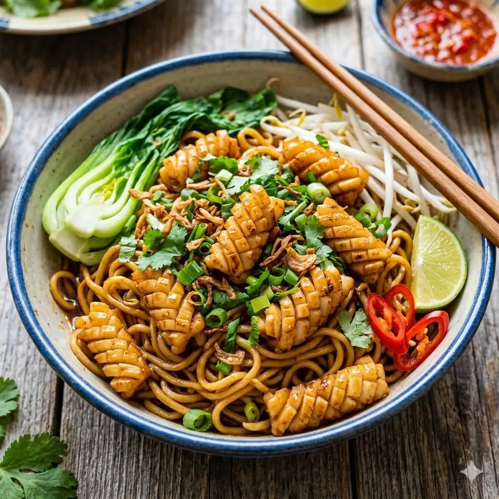 Mì trộn tôm - mực - trứng lòng đào - 55.000 ₫ tại Tiệm Ăn Vặt MiMi Q7 - Mì Trộn, Cơm Trộn - Lê Văn Lương