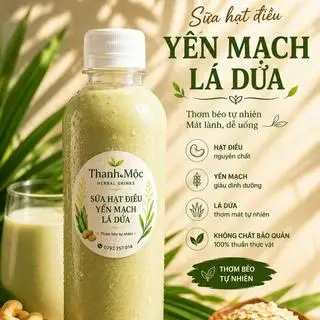 Sữa hạt điều lá dứa yến mạch - Uống là biết điều- ăn sáng/ xế chiều nhẹ - chai 330ml  - 28.000 ₫ tại THANH MỘC - Herbal Drinks - Nước Sâm Mát Thảo Mộc Mía - Trần Hưng Đạo