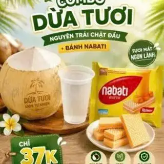 Hình ảnh Combo dừa tươi nguyên trái châu đậu + bánh Nabati