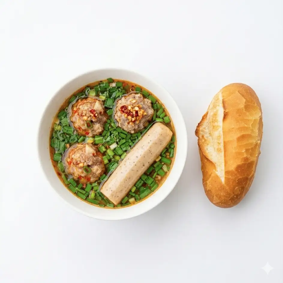 Xíu Mại Bánh Mì (3v Xíu Mại) - 50.000 ₫ tại Hẻm Đà Lạt - Bánh Ướt Lòng Gà Đà Lạt - Nguyễn Thị Thập
