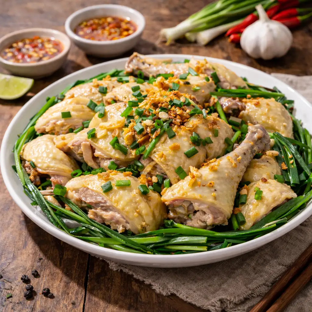Nguyên con gà hấp hành - 229.000 ₫ tại Gà Hấp Hành Lá - Anh Dũng - Phan Tây Hồ