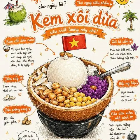Kem Xôi Dừa & Xôi Xoài - Kem Dừa Non - Nguyễn Văn Linh - Tráng miệng gần bạn