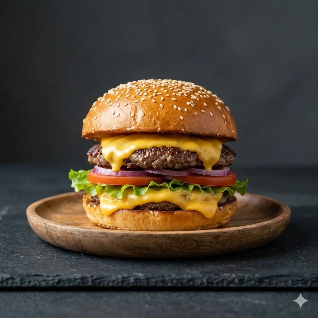 Hình ảnh Bơ gơ bò kẹp phô mai lát Cheddar