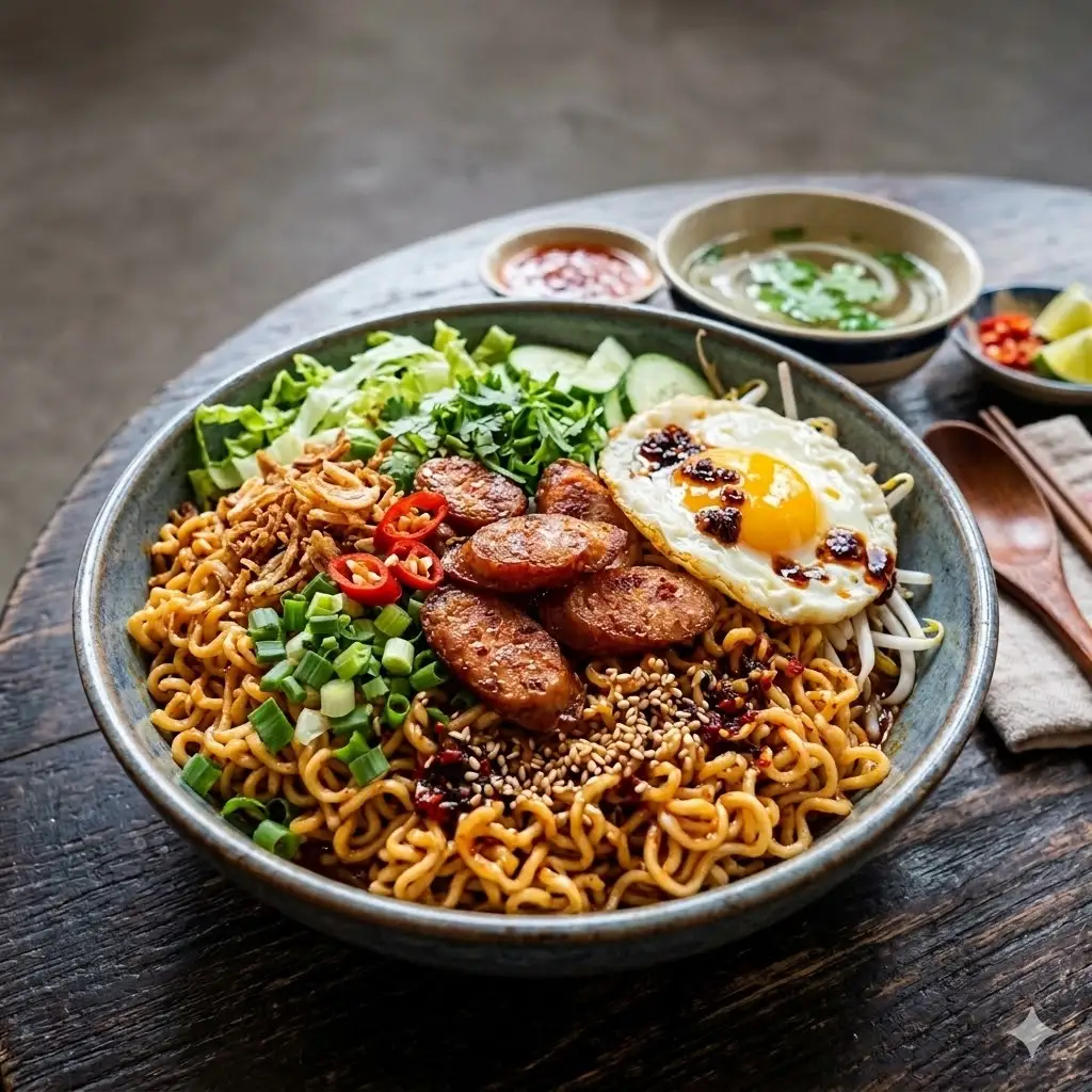 Mỳ siêu cay trộn trứng chiên - xúc xích - 54.000 ₫ tại Ăn Vặt Gia Bảo - Nguyễn Văn Đậu